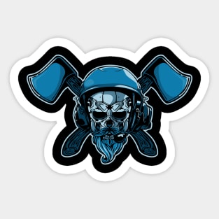 bearded skull and axe Sticker